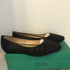 Lauren Lorraine Kelsey Black Glitter Flats. SIZE 10 M. NEW IN BOX